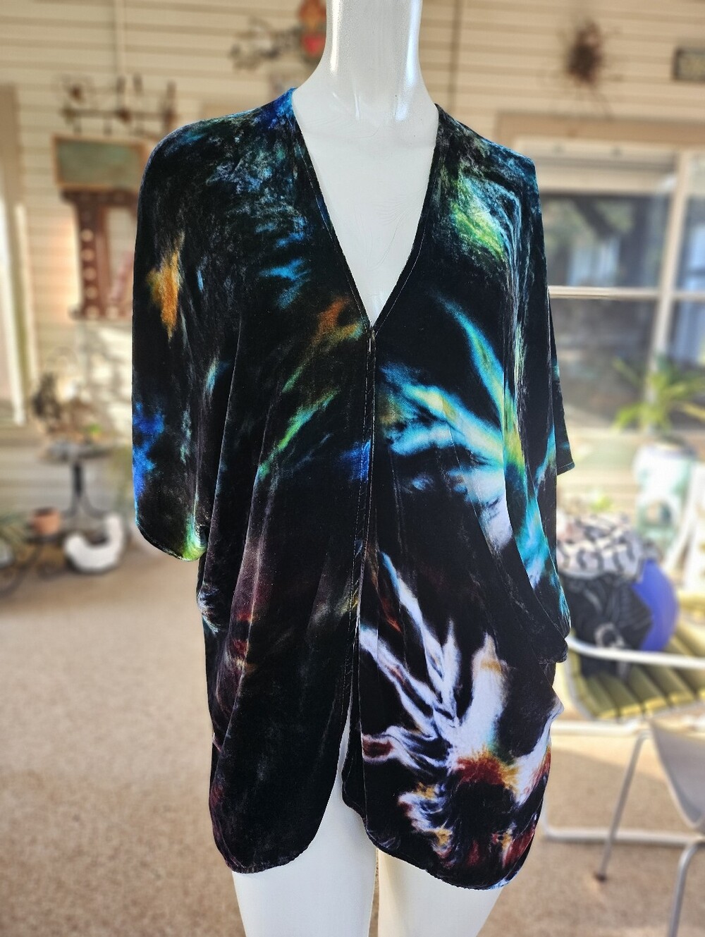 Brightly Twisted USA Bohemian Tie Dye Style Velvet Shrug Cardigan One Size